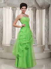 Spring Green Strapless Prom Dress Made By Organza Low Price Inexpensive