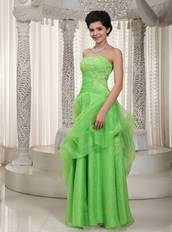 Spring Green Strapless Prom Dress Made By Organza Low Price Inexpensive