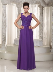 Purple Chiffon 2014 Prom Dress With Straps Floor-length Skirt Inexpensive