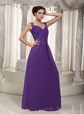 Purple Chiffon 2014 Prom Dress With Straps Floor-length Skirt Inexpensive