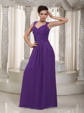 Purple Chiffon 2014 Prom Dress With Straps Floor-length Skirt Inexpensive