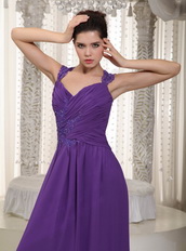 Purple Chiffon 2014 Prom Dress With Straps Floor-length Skirt Inexpensive