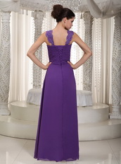 Purple Chiffon 2014 Prom Dress With Straps Floor-length Skirt Inexpensive