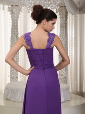 Purple Chiffon 2014 Prom Dress With Straps Floor-length Skirt Inexpensive