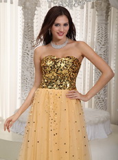 Gold Sequin And Net Long Women Prom Dress Top Seller 2012 Inexpensive