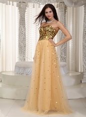 Gold Sequin And Net Long Women Prom Dress Top Seller 2012 Inexpensive