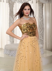 Gold Sequin And Net Long Women Prom Dress Top Seller 2012 Inexpensive