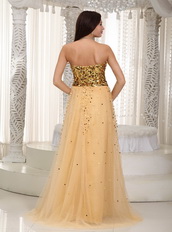 Gold Sequin And Net Long Women Prom Dress Top Seller 2012 Inexpensive