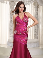 Fuchsia Chapel Train Prom Dress With Halter Top Skirt 2014 Inexpensive