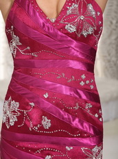 Fuchsia Chapel Train Prom Dress With Halter Top Skirt 2014 Inexpensive