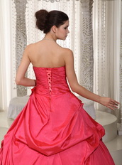 Coral Red Strapless A-line Long Puffy Dress For Prom Wear Inexpensive