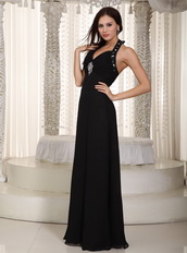 Halter Top Long Black Chiffon Prom Dress For Lady Inexpensive