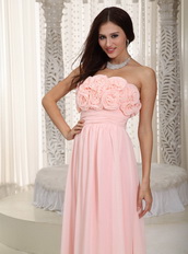 Baby Pink Chiffon Prom Dress With Rosette Flowers Bodice Inexpensive