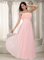 Baby Pink Chiffon Prom Dress With Rosette Flowers Bodice Inexpensive