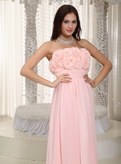 Baby Pink Chiffon Prom Dress With Rosette Flowers Bodice Inexpensive