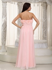 Baby Pink Chiffon Prom Dress With Rosette Flowers Bodice Inexpensive