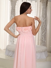 Baby Pink Chiffon Prom Dress With Rosette Flowers Bodice Inexpensive