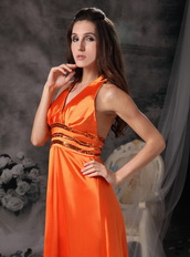 Orange Red Empire Halter Cheap Prom Dress For Junior Inexpensive