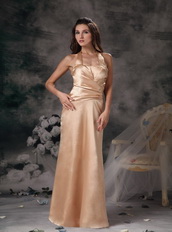 Champagne Column Prom Dress With Halter Floor-length Skirt Inexpensive