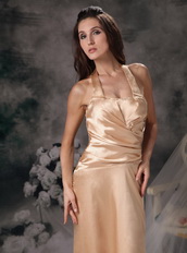 Champagne Column Prom Dress With Halter Floor-length Skirt Inexpensive