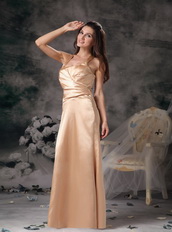 Champagne Column Prom Dress With Halter Floor-length Skirt Inexpensive