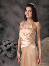 Champagne Column Prom Dress With Halter Floor-length Skirt Inexpensive