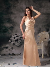 Champagne Column Prom Dress With Halter Floor-length Skirt Inexpensive