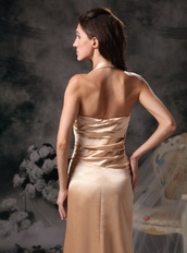 Champagne Column Prom Dress With Halter Floor-length Skirt Inexpensive