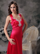 Coral Red V Neck Cross Back Elastic Satin Prom Dress With Split Inexpensive