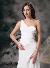 Pretty White Chiffon Prom Dress With One Shoulder Long Skirt Inexpensive