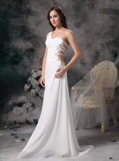 Pretty White Chiffon Prom Dress With One Shoulder Long Skirt Inexpensive