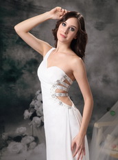 Pretty White Chiffon Prom Dress With One Shoulder Long Skirt Inexpensive