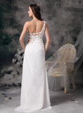 Pretty White Chiffon Prom Dress With One Shoulder Long Skirt Inexpensive