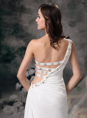 Pretty White Chiffon Prom Dress With One Shoulder Long Skirt Inexpensive