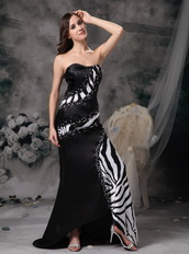 Sweetheart Black Satin and Zebra Beading Prom Dress Inexpensive