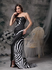 Sweetheart Black Satin and Zebra Beading Prom Dress Inexpensive