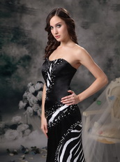 Sweetheart Black Satin and Zebra Beading Prom Dress Inexpensive