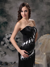 Sweetheart Black Satin and Zebra Beading Prom Dress Inexpensive