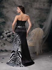 Sweetheart Black Satin and Zebra Beading Prom Dress Inexpensive