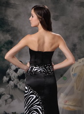 Sweetheart Black Satin and Zebra Beading Prom Dress Inexpensive