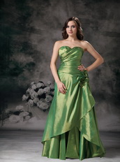 Grass Green Taffeta Prom Dress With Hand Made Flowers Waistline Inexpensive