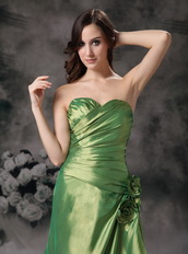 Grass Green Taffeta Prom Dress With Hand Made Flowers Waistline Inexpensive