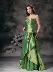 Grass Green Taffeta Prom Dress With Hand Made Flowers Waistline Inexpensive