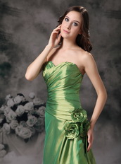Grass Green Taffeta Prom Dress With Hand Made Flowers Waistline Inexpensive