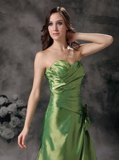 Grass Green Taffeta Prom Dress With Hand Made Flowers Waistline Inexpensive