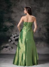 Grass Green Taffeta Prom Dress With Hand Made Flowers Waistline Inexpensive