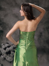 Grass Green Taffeta Prom Dress With Hand Made Flowers Waistline Inexpensive