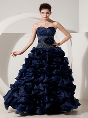 Navy Blue Princess Floor-length Ruffles Skirt Prom Dress Inexpensive