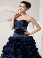 Navy Blue Princess Floor-length Ruffles Skirt Prom Dress Inexpensive