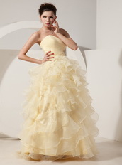 Light Yellow Organza Prom Dress With Princess Skirt Long Inexpensive